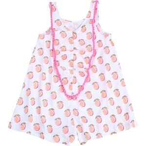 EGG BY SUSAN LAZAR Toddler Girl Printed Kiera Peach Cotton Romper Outfit 3T